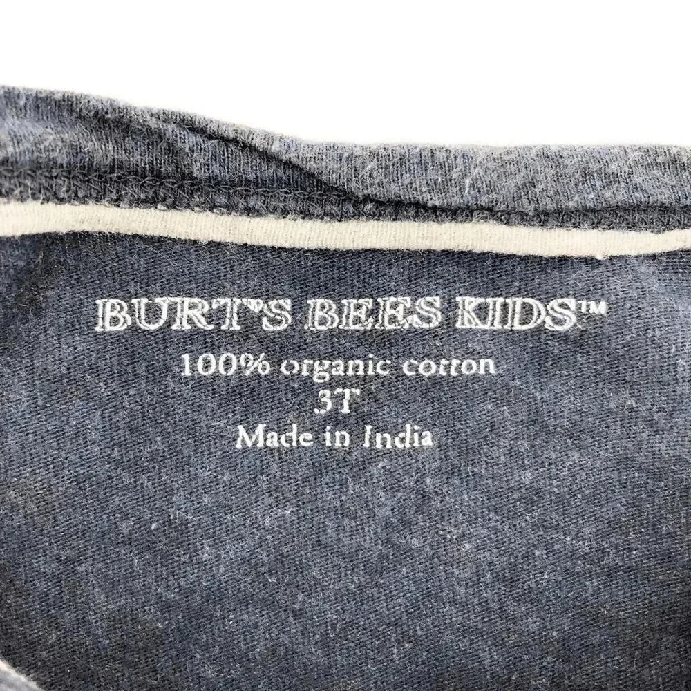 Burts Bees Kids Toddler Blue Striped‎ Long Sleeve Henley Pocket Tee Size 3T